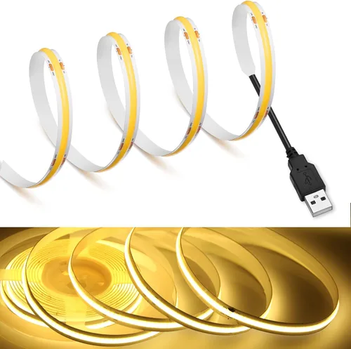 Vista 8 de MDee】Tira de luces LED COB de 3000K blanco cálido 1.64 pies/0.5m 5V cinta de luces LED flexibles CRI 90+ 800LM/m 320LEDs/m para decoración