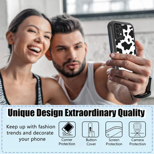Vista 4 de Funda compatible con Samsung Galaxy A53 5G para mujeres y niñas, diseño de vaca, funda de lujo A53 5G con protector de pantalla, resistente a prueba