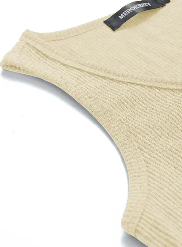 Vista 5 de Merokeety Camiseta sin mangas, con cuello en V, para mujer, acanalada, con botones, informal, camisa estilo Henley