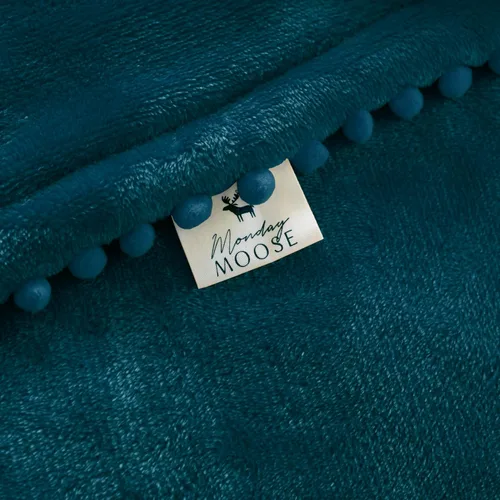 Vista 9 de MONDAY MOOSE Manta de forro polar acogedora con flecos de pompones, manta de franela súper suave, diseños de doble cara, para sofá, cama, decoración