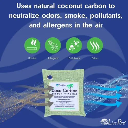 Vista 4 de LivePure Bolsa purificadora de aire de coco natural - Menta