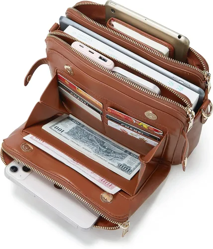Vista 8 de Bolsos cruzados para mujer, bolso de hombro de tres capas, cuero vegano, múltiples compartimentos, bolsos, carteras, bolso de mano Hobo Clutch 2024