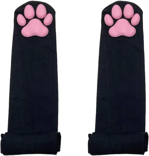 Vista 2 de ztowoto Calcetines altos hasta el muslo, calcetines de garra de gatito 3D rosados para niñas, mujeres, gatos, cosplay