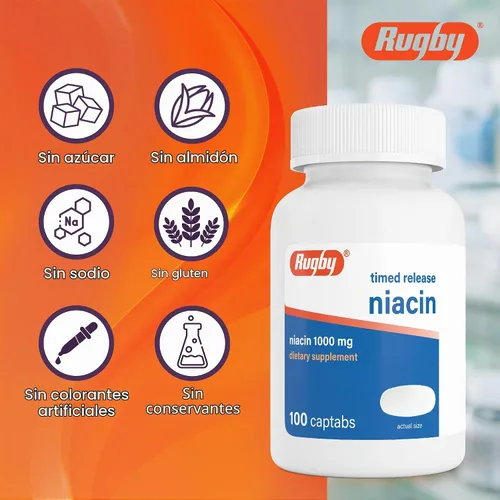 Vista 7 de Watson Rugby Labs Niacina Time Release 1000mg 100ct