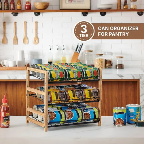 Vista 2 de DGWJSU Organizador de latas para despensa de 3 niveles, organizador de almacenamiento de latas para despensa, organizador de latas de refresco