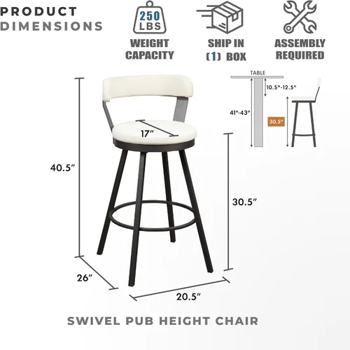 Vista 2 de Lexicon Ruthie - Juego de 2 taburetes de bar giratorios con respaldo, 30.5 pulgadas de altura de asiento de 30.5 pulgadas, sillas de isla de cocina