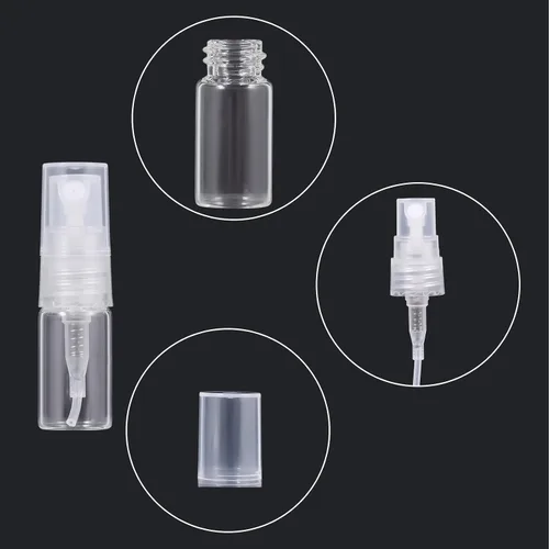Vista 3 de KINBOM 5pcs 0.1 fl oz mini botellas de aerosol, botella de perfume recargable, atomizador de perfume de vidrio fino Mister botella de spray