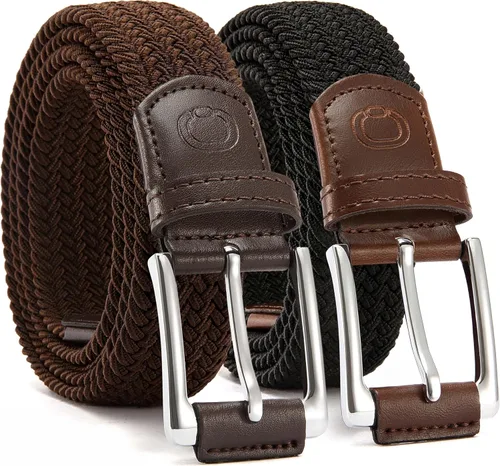Vista 11 de CHAOREN Cinturón elástico para hombre, paquete de 2 - Cinturones trenzados de 1 3/8" para golf para hombres - Elástico casual para pantalones y jeans