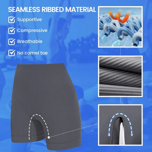 Vista 4 de GAYHAY Pantalones cortos de entrenamiento para mujer, con levantamiento de glúteos, sin costuras, cintura alta, para gimnasio, atletismo, ciclismo