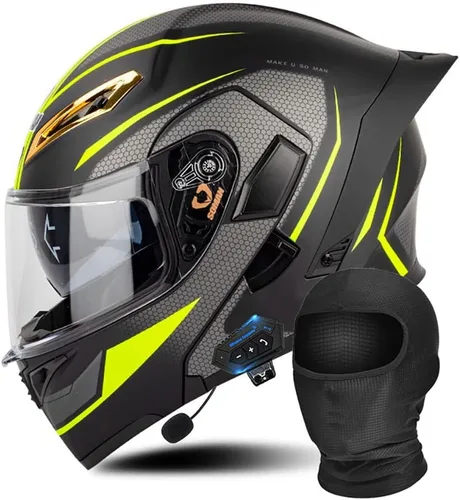 Vista 7 de Casco modular Bluetooth para motocicleta, aprobado por DOT/ECE, cascos delanteros abatibles, viseras antivaho duales, casco de cara completa, MP3