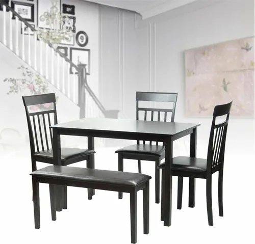Vista 4 de Mesa rectangular de madera maciza de comedor, estilo contemporáneo, color negro