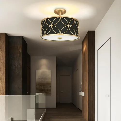 Vista 8 de Edwarmlux Lámpara de techo semiempotrada de 3 luces, luz de tambor de 16 pulgadas con pantalla de tela, moderna lámpara de techo para sala de estar