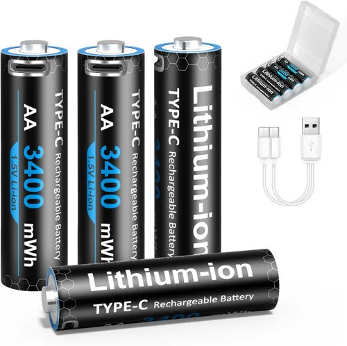 Vista 8 de Baterías de litio AAA recargables USB de 1100 mWh (paquete de 4, 1.5 V), baterías triple A con cable tipo C, 1200 ciclos, batería AAA de larga