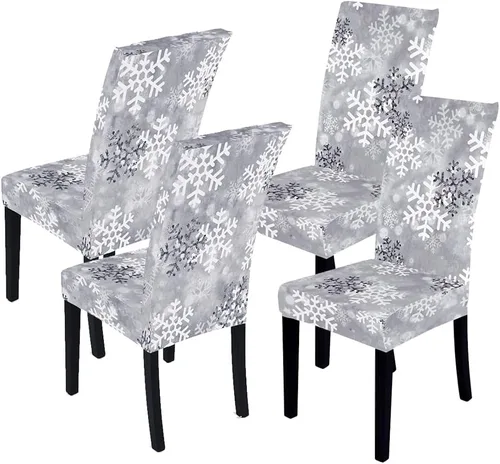Vista 9 de LIPOR Juego de 2 fundas elásticas para sillas de comedor de Navidad, fundas elásticas para sillas Parsons con estampado de copos de nieve