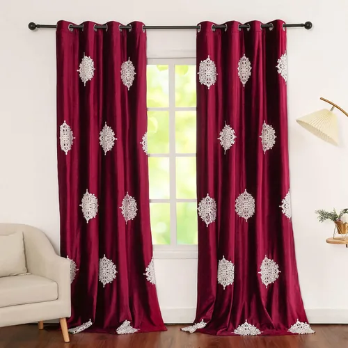 Vista 19 de VOGOL Cortinas opacas bordadas para sala de estar, paneles de cortina de terciopelo azul para dormitorio, 52 x 63 pulgadas, 2 paneles