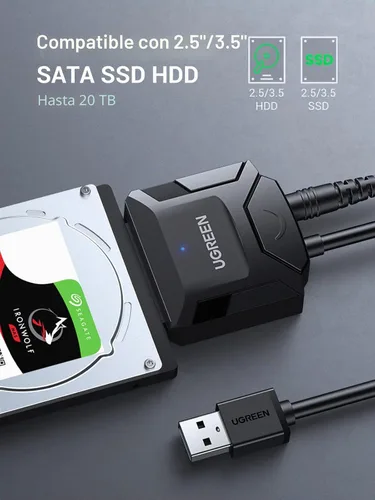 Vista 2 de UGREEN cable adaptador SATA a USB 3.0 para lector de disco duro SSD/HDD de 3.5 2.5 pulgadas SATA III convertidor de disco duro compatible con UASP
