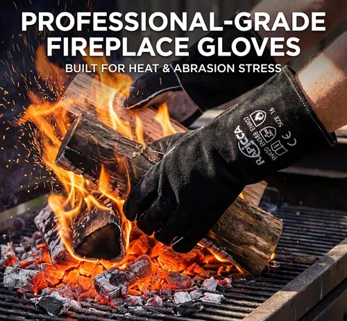 Vista 3 de RAPICCA 14.0 pulgadas, 662 ℉ de cuero forja/Mig/Stick soldadura resistente al calor/fuego, guantes para horno, parrilla, chimenea, horno, estufa