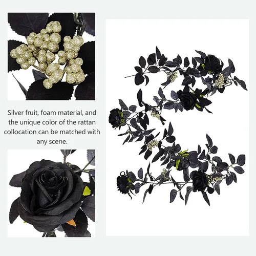 Vista 6 de TITA-DONG Adornos florales falsos de vid de rosas rojas de 70.9 pulgadas para colgar en la pared, plantas artificiales de vid de rosas, guirnalda