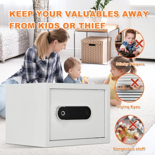 Vista 6 de Caja de seguridad para el hogar Caja de seguridad de lujo para joyas con bloqueo por huella dactilar y teclado, estante removible, de alta seguridad