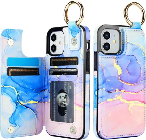 Vista 7 de HAOPINSH Funda tipo cartera para iPhone 12/12 Pro - Bandera americana Girasol, tarjetero, cuero sintético, soporte, cierre magnético doble, a prueba