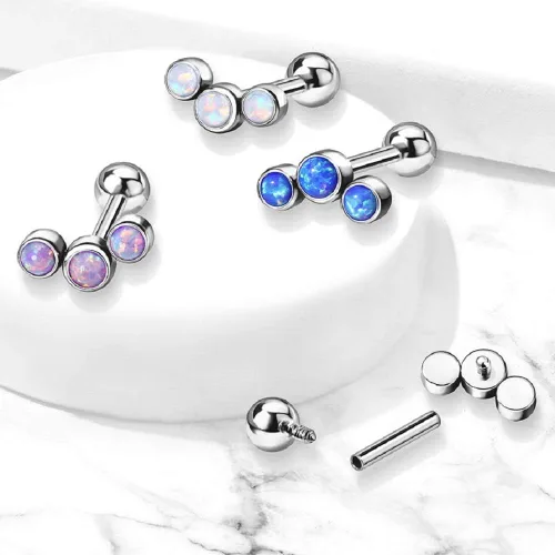 Vista 4 de Pierced Owl - 16G G23 Implant Grade Titanium Triple Synthetic Opal Cartilage Helix Stud Earring