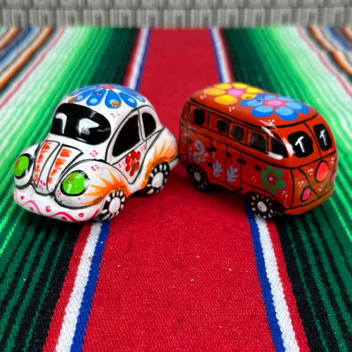Vista 4 de FFX Artesania Salero mexicano – Diseño retro de los años 60 hippie artesano auto y mini autobús – Carrito y Autobús – Hecho a mano Saleros