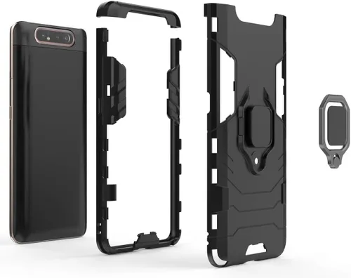 Vista 3 de Funda híbrida resistente a prueba de golpes para Samsung Galaxy A80 / A90, protección de doble capa para Samsung Galaxy A80 / A90, protector de Negro