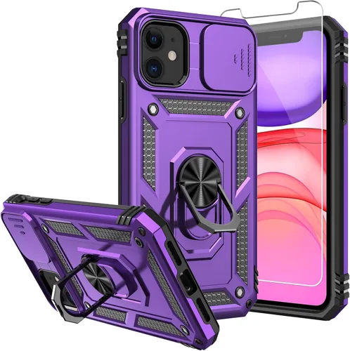Vista 10 de Funda para iPhone 11 de 6.1 pulgadas, con protectores de pantalla y funda para cámara, [grado militar] de 16 pies. Funda a prueba de caídas con Negro