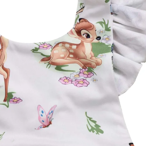 Vista 4 de Mameluco de Navidad para niñas y bebés con diadema con volantes manga volada sin espalda traje de sol para cumpleaños