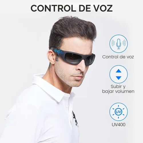 Vista 6 de OhO - Lentes inteligentes, lentes de sol polarizados con altavoz Bluetooth, protección UV atlética/exterior y control de voz, unisex (lente gris)