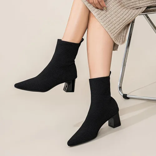 Vista 7 de Women's Ankle Boots Comfortable Pointed Toe Breathable Sock Knit Low Heel Fall Work Office Booties