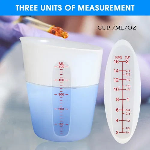 Vista 6 de ZUYEE Tazas medidoras de silicona (2 tazas + 1 taza) tazas de fusión flexibles para mantequilla de resina epoxi, taza de chocolate para hornear