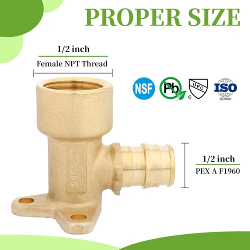 Vista 6 de PEX A Accesorios de latón de expansión, 1/2 "x 1/2" NPT hembra PEX-A Codo de oreja solo para tubos Pex-a (ASTM F1960)-2P