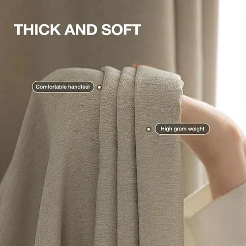 Vista 4 de Rinwoc Cortinas opacas gruesas y suaves, juego de 2 paneles para dormitorios pequeños/habitaciones de niños, con textura de lino y bloqueo de luz