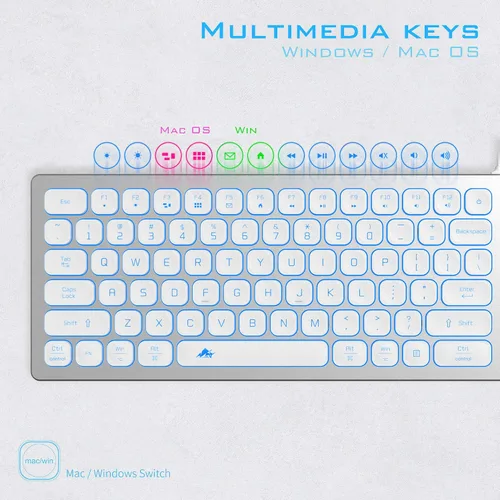 Vista 6 de POWZAN Teclado de Aluminio Silencioso con Cable Retroiluminado - Tecla Chiclet Delgada Compatible con Apple iMac, MacBook, Mac y PC, Teclado USB