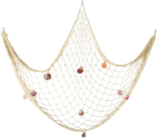 Vista 9 de Decoración de red de pesca natural con conchas de 79 pulgadas, decoración temática de playa para fiesta, hogar, dormitorio, decoración de red