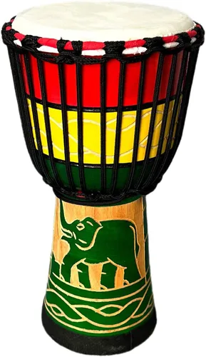 Vista 10 de BORIYAM Tambor Djembe profesionalmente tallado a mano, cabeza de tambor de piel de cabra, pandereta estilo africano occidental, bongo, percusión