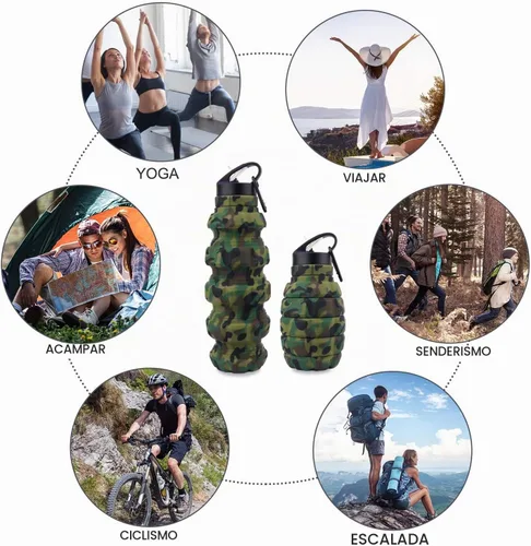 Vista 4 de Botella de agua plegable de viaje de 19.6 onzas, botellas de agua plegables de silicona reutilizables para gimnasio, campamento, senderismo, botella