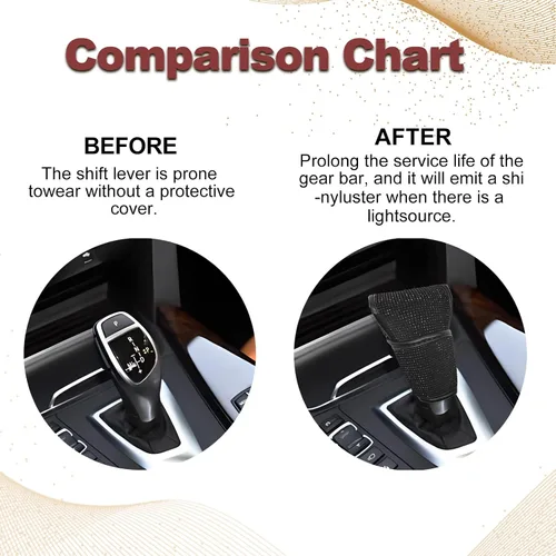 Vista 4 de Funda para pomo de palanca de cambios de automóvil, protector de piel sintética para palanca de cambios con accesorios interiores brillantes, Negro