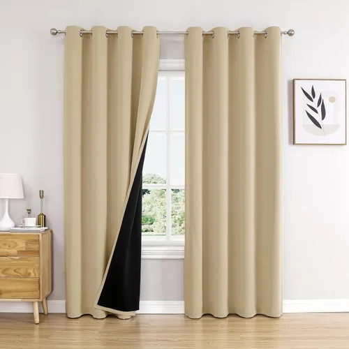 Vista 18 de ChrisDowa Cortinas 100% opacas de 63 pulgadas de largo para dormitorio con forro negro, 2 capas gruesas totalmente opacas con aislamiento térmico