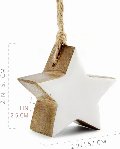 Vista 6 de AuldHome Design Adornos de estrella de granja (paquete de 12, blanco); madera con esmalte blanco de 2 pulgadas, decoración de Navidad de estrella