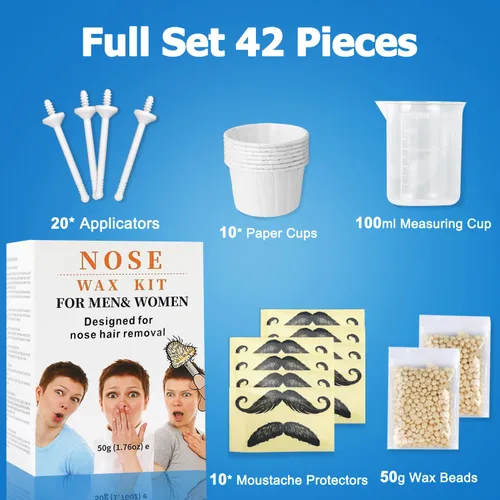 Vista 2 de Kit de cera nasal de CoFashion - 1.76 oz de cera para depilación, 20 aplicadores (hasta 20 usos), 10 vasos de papel para depilación de nariz y orejas