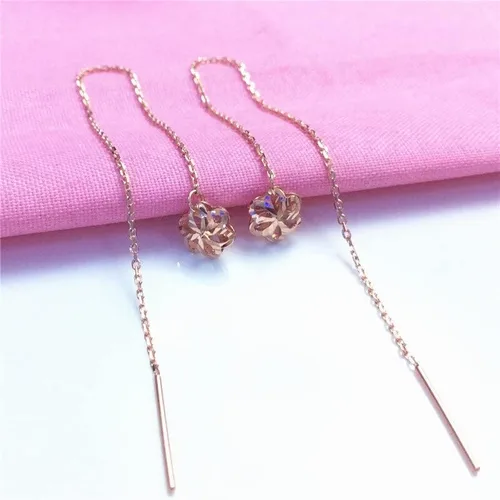 Vista 3 de SAGEKING 2024 New 585 Purple Gold Plated 14K Rose Gold Hollow Flower Earrings For Women Classic Light Luxury Ear Line Party Jewelry Gift Fashion