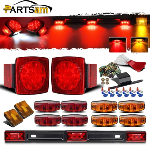Vista 8 de Partsam Kit de luces sumergibles para remolque de 12 V, kit de LED cuadrado + barra de luz de identificación roja/ámbar de 14 pulgadas + luces