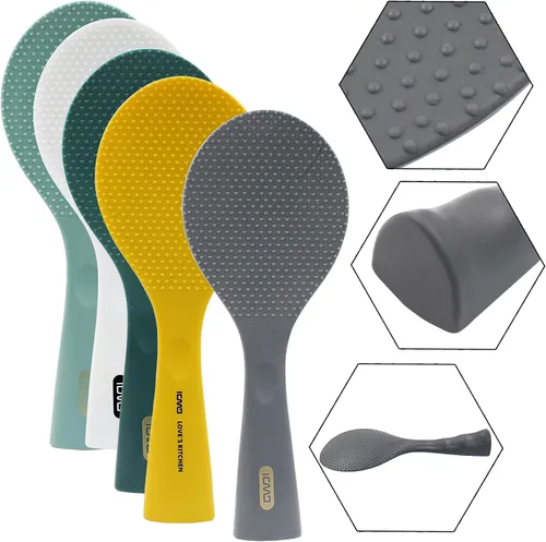 Vista 3 de Hitefu Cuchara de arroz antiadherente, cuchara de arroz de pie de silicona, espátula profesional para servidor de papas resistente al calor