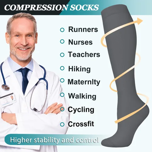 Vista 26 de ACTINPUT 8 pares de calcetines de compresión para mujeres y hombres, medias de compresión de apoyo para médicos, correr, atletismo
