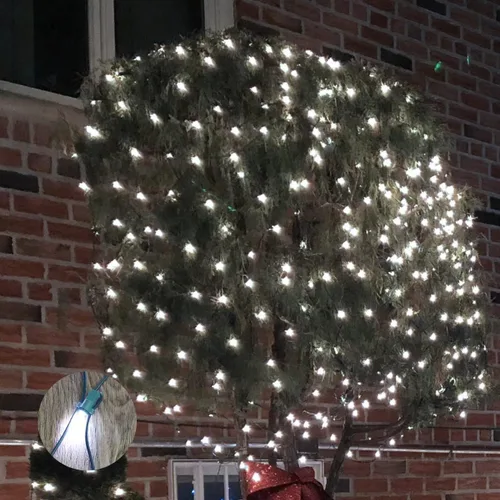 Vista 7 de LAMPHOME Red de luces LED de Navidad para exteriores, 150 luces LED de 6 x 4 pies, tira de luces de malla de hadas conectables al aire libre