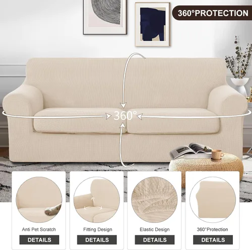 Vista 4 de U-NICE HOME Funda elástica para sofá de 3 piezas, funda de sofá lavable con cojín de asiento individual para sofá de 2 cojines, apta para mascotas