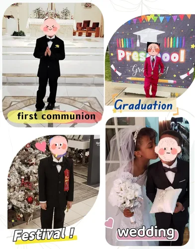 Vista 6 de YuanLu Traje para niños, esmoquin para boda, traje de portador de anillos, 5 piezas, traje formal ajustado para niños con cintura ajustable