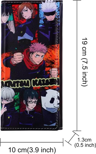 Vista 2 de Anime Jujutsu Kaisen - Carteras para hombre, billetera larga bi-plegable, de piel sintética, cartera alta con tarjetero, color negro, Jujutsu